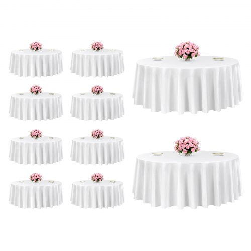 VEVOR White Round Tablecloths 10 Pack, 120 Inches in Diameter, Stain- & Wrinkle- Resistant, Machine Washable Table Clothes, Polyester Fabric Table Covers for Wedding, Party, Banquet, Formal Events - DLZB120YCBS1OB0GB001V0 - view 2