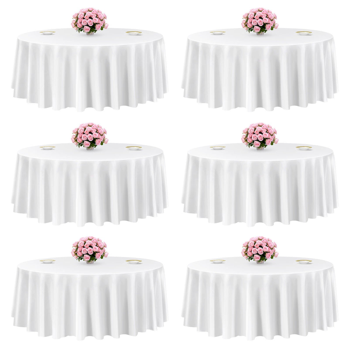 VEVOR White Round Tablecloths 6 Pack, 120 Inches in Diameter, Stain- & Wrinkle- Resistant, Machine Washable Table Clothes, Polyester Fabric Table Covers for Wedding, Party, Banquet, Formal Events - DLZB120YCBS60CX0G001V0 - view 1