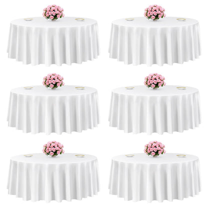 VEVOR White Round Tablecloths 6 Pack, 120 Inches in Diameter, Stain- & Wrinkle- Resistant, Machine Washable Table Clothes, Polyester Fabric Table Covers for Wedding, Party, Banquet, Formal Events - DLZB120YCBS60CX0G001V0 - view 1