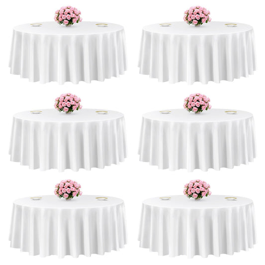 VEVOR White Round Tablecloths 6 Pack, 120 Inches in Diameter, Stain- & Wrinkle- Resistant, Machine Washable Table Clothes