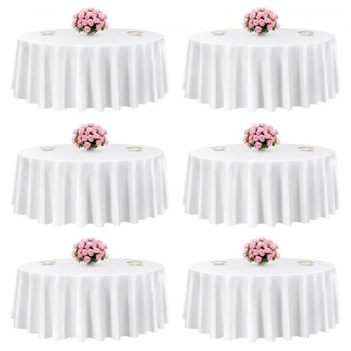 VEVOR White Round Tablecloths 6 Pack, 120 Inches in Diameter, Stain- & Wrinkle- Resistant, Machine Washable Table Clothes, Polyester Fabric Table Covers for Wedding, Party, Banquet, Formal Events - DLZB120YCBS60CX0G001V0 - view 2