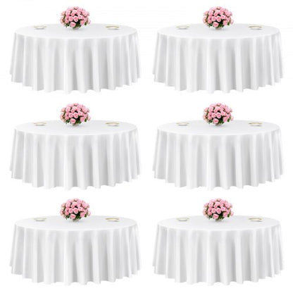 VEVOR White Round Tablecloths 6 Pack, 120 Inches in Diameter, Stain- & Wrinkle- Resistant, Machine Washable Table Clothes, Polyester Fabric Table Covers for Wedding, Party, Banquet, Formal Events - DLZB120YCBS60CX0G001V0 - view 2