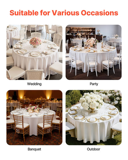 VEVOR White Round Tablecloths 6 Pack, 120 Inches in Diameter, Stain- & Wrinkle- Resistant, Machine Washable Table Clothes, Polyester Fabric Table Covers for Wedding, Party, Banquet, Formal Events - DLZB120YCBS60CX0G001V0 - view 8