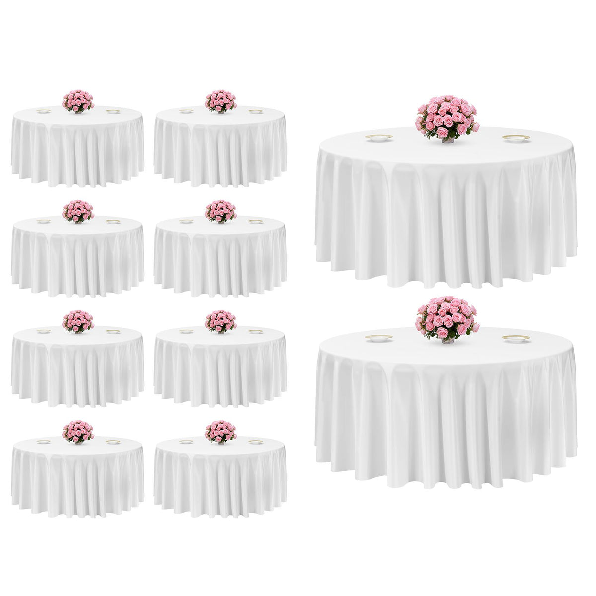 VEVOR White Round Tablecloths 10 Pack, 132 Inches in Diameter, Stain- & Wrinkle- Resistant, Machine Washable Table Clothes