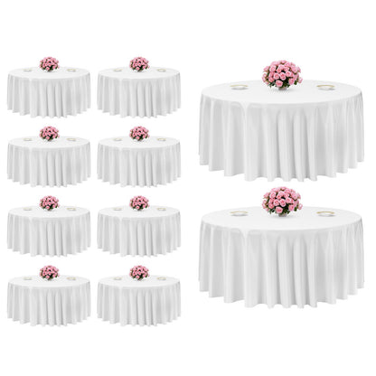 VEVOR White Round Tablecloths 10 Pack, 132 Inches in Diameter, Stain- & Wrinkle- Resistant, Machine Washable Table Clothes