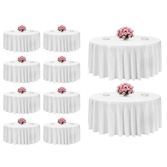 VEVOR White Round Tablecloths 10 Pack, 132 Inches in Diameter, Stain- & Wrinkle- Resistant, Machine Washable Table Clothes