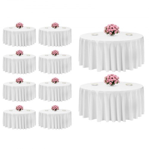 VEVOR White Round Tablecloths 10 Pack, 132 Inches in Diameter, Stain- & Wrinkle- Resistant, Machine Washable Table Clothes