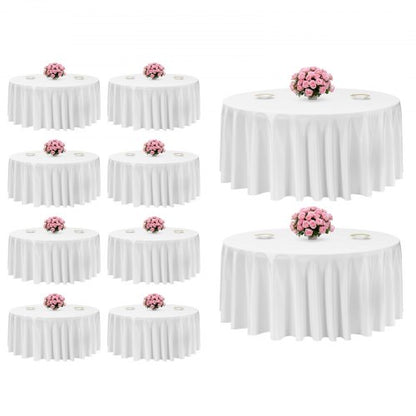 VEVOR White Round Tablecloths 10 Pack, 132 Inches in Diameter, Stain- & Wrinkle- Resistant, Machine Washable Table Clothes
