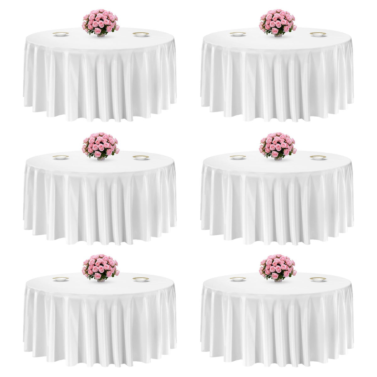 VEVOR White Round Tablecloths 6 Pack, 132 Inches in Diameter, Stain- & Wrinkle- Resistant, Machine Washable Table Clothes, Polyester Fabric Table Covers for Wedding, Party, Banquet, Formal Events - DLZB132INCHBQ9NPD001V0 - view 1