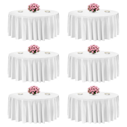 VEVOR White Round Tablecloths 6 Pack, 132 Inches in Diameter, Stain- & Wrinkle- Resistant, Machine Washable Table Clothes, Polyester Fabric Table Covers for Wedding, Party, Banquet, Formal Events - DLZB132INCHBQ9NPD001V0 - view 1
