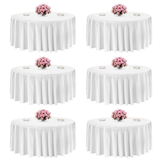 VEVOR White Round Tablecloths 6 Pack, 132 Inches in Diameter, Stain- & Wrinkle- Resistant, Machine Washable Table Clothes