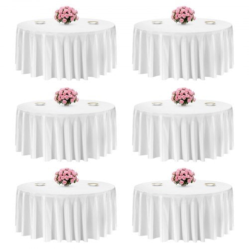 VEVOR White Round Tablecloths 6 Pack, 132 Inches in Diameter, Stain- & Wrinkle- Resistant, Machine Washable Table Clothes, Polyester Fabric Table Covers for Wedding, Party, Banquet, Formal Events - DLZB132INCHBQ9NPD001V0 - view 2