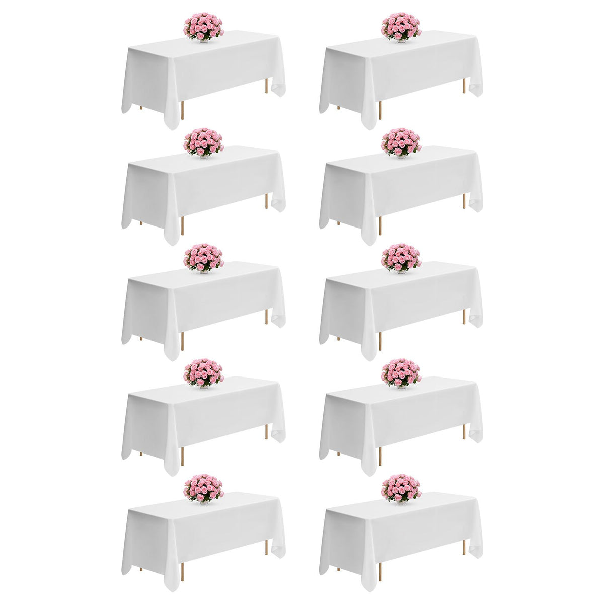 VEVOR White Tablecloths for Rectangle Tables, 10 Pack, 70 x 120 Inches, Reusable and Machine Washable Table Clothes