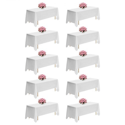 VEVOR White Tablecloths for Rectangle Tables, 10 Pack, 70 x 120 Inches, Reusable and Machine Washable Table Clothes