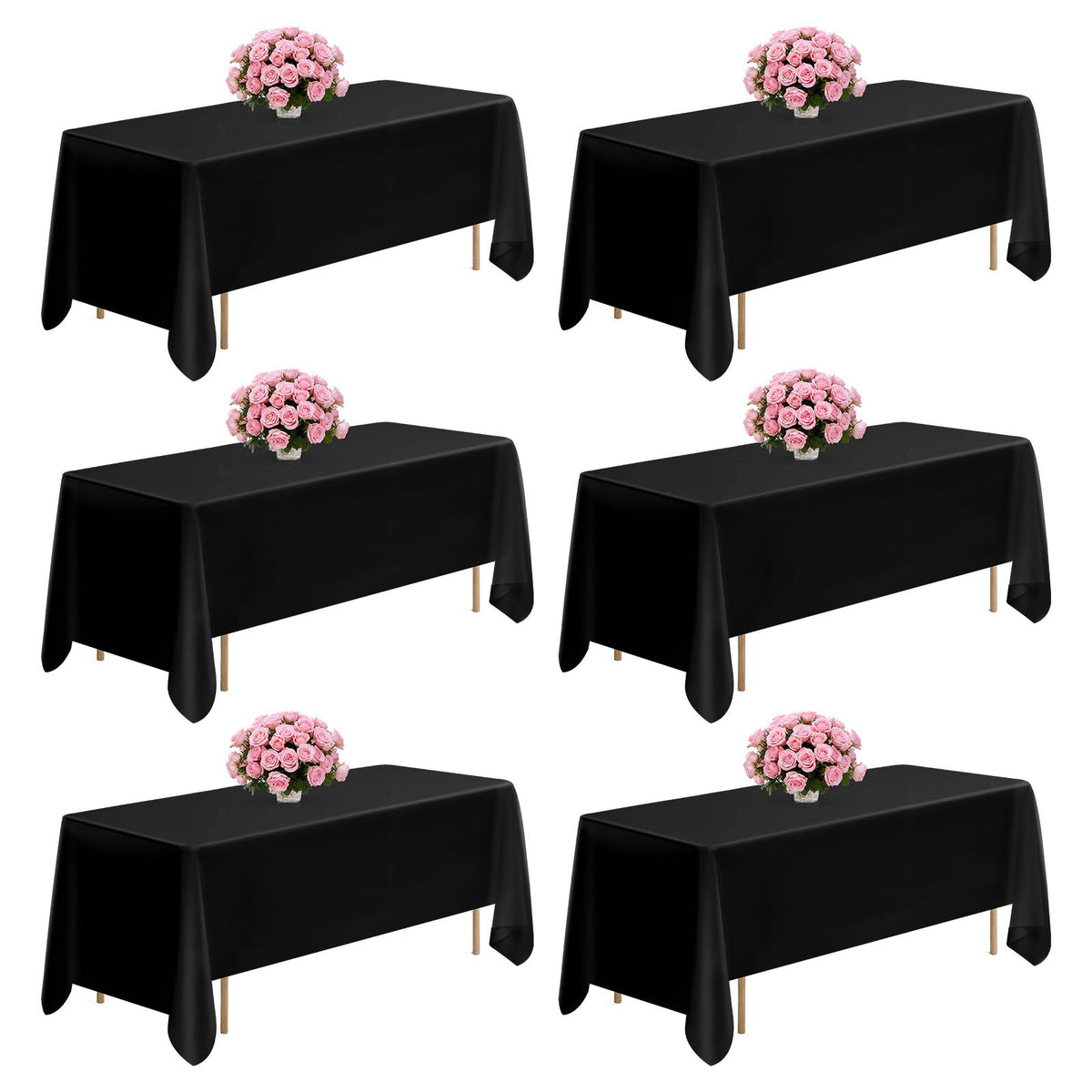 VEVOR Black Tablecloths for Rectangle Tables, 6 Pack, 70 x 120 Inches, Reusable and Machine Washable Table Clothes, Wrinkle-Resistant Polyester Fabric Table Covers for Wedding, Party, Banquet - DLZB70120INCVR5YI001V0 - view 1