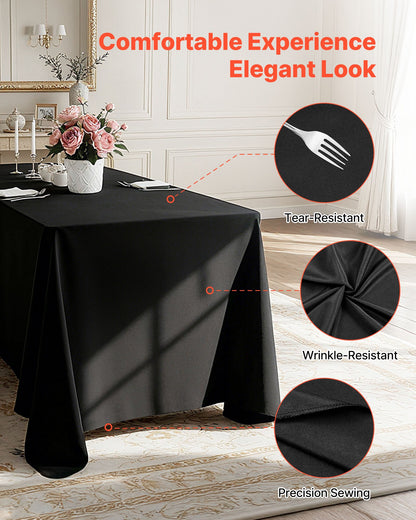VEVOR Black Tablecloths for Rectangle Tables, 6 Pack, 70 x 120 Inches, Reusable and Machine Washable Table Clothes, Wrinkle-Resistant Polyester Fabric Table Covers for Wedding, Party, Banquet - DLZB70120INCVR5YI001V0 - view 4