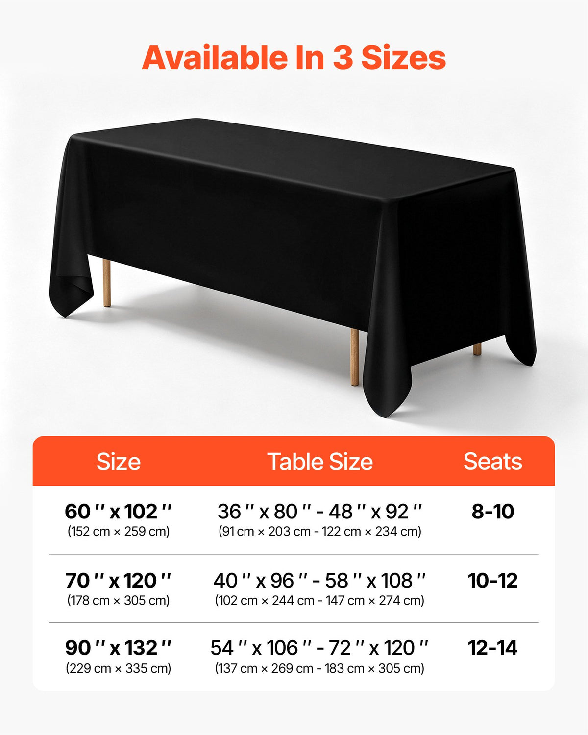 VEVOR Black Tablecloths for Rectangle Tables, 6 Pack, 70 x 120 Inches, Reusable and Machine Washable Table Clothes, Wrinkle-Resistant Polyester Fabric Table Covers for Wedding, Party, Banquet - DLZB70120INCVR5YI001V0 - view 6