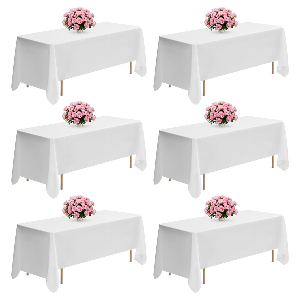 VEVOR White Tablecloths for Rectangle Tables, 6 Pack, 70 x 120 Inches, Reusable and Machine Washable Table Clothes