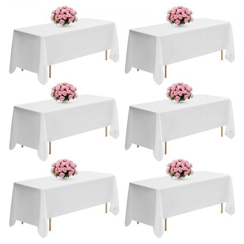 VEVOR White Tablecloths for Rectangle Tables, 6 Pack, 70 x 120 Inches, Reusable and Machine Washable Table Clothes