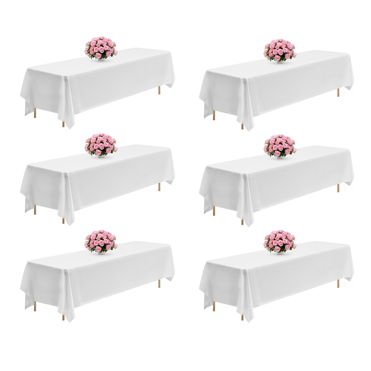 VEVOR White Tablecloths for Rectangle Tables, 6 Pack, 90 x 132 Inches, Reusable and Machine Washable Table Clothes, Wrinkle-Resistant Polyester Fabric Table Covers for Wedding, Party, Banquet - DLZB90132INCOKU2C001V0 - view 1