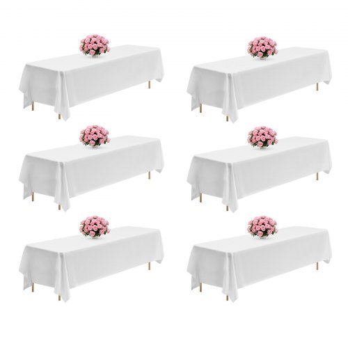 VEVOR White Tablecloths for Rectangle Tables, 6 Pack, 90 x 132 Inches, Reusable and Machine Washable Table Clothes, Wrinkle-Resistant Polyester Fabric Table Covers for Wedding, Party, Banquet - DLZB90132INCOKU2C001V0 - view 2