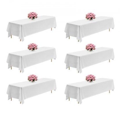 VEVOR White Tablecloths for Rectangle Tables, 6 Pack, 90 x 132 Inches, Reusable and Machine Washable Table Clothes, Wrinkle-Resistant Polyester Fabric Table Covers for Wedding, Party, Banquet - DLZB90132INCOKU2C001V0 - view 2
