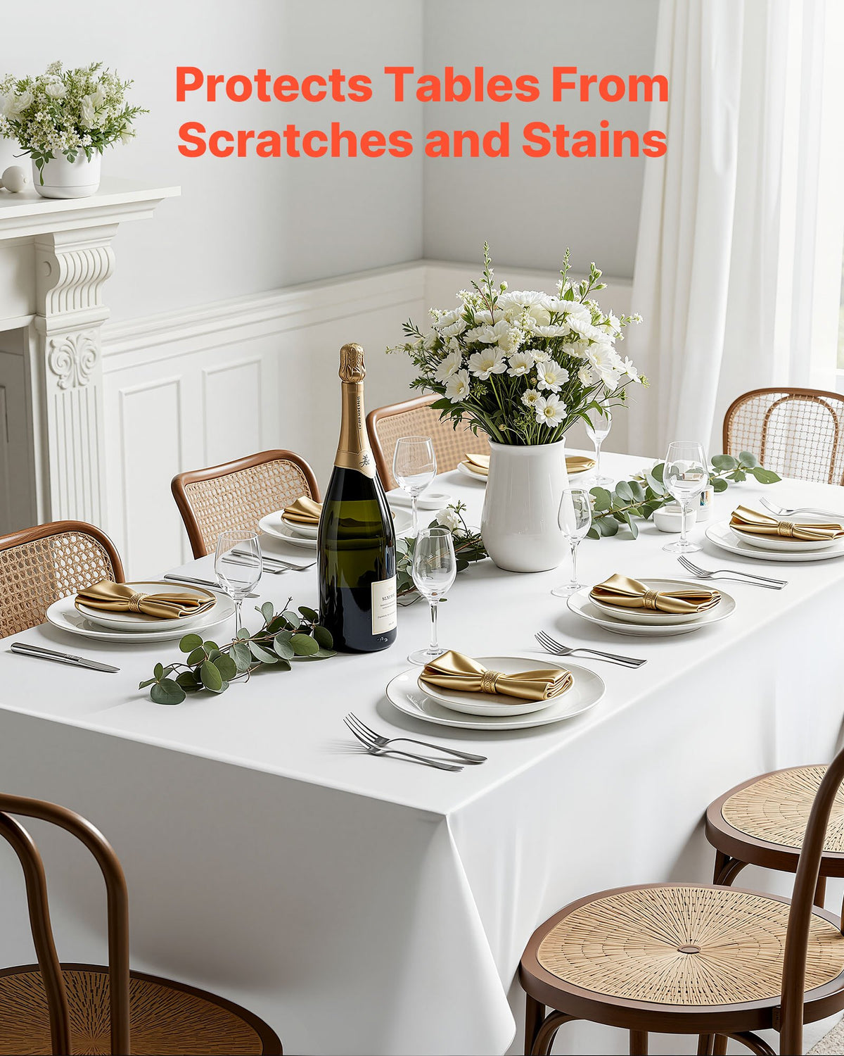 VEVOR White Tablecloths for Rectangle Tables, 6 Pack, 90 x 132 Inches, Reusable and Machine Washable Table Clothes, Wrinkle-Resistant Polyester Fabric Table Covers for Wedding, Party, Banquet - DLZB90132INCOKU2C001V0 - view 3