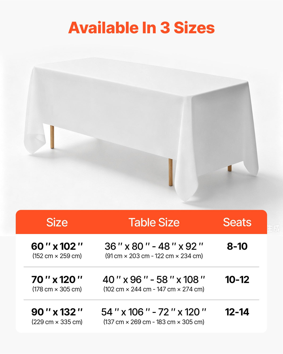 VEVOR White Tablecloths for Rectangle Tables, 6 Pack, 90 x 132 Inches, Reusable and Machine Washable Table Clothes, Wrinkle-Resistant Polyester Fabric Table Covers for Wedding, Party, Banquet - DLZB90132INCOKU2C001V0 - view 6