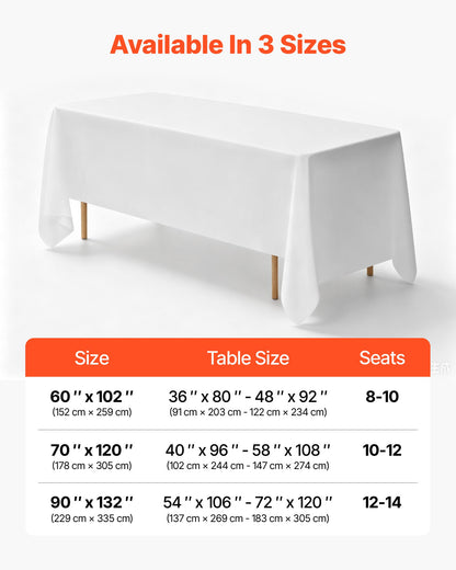 VEVOR White Tablecloths for Rectangle Tables, 6 Pack, 90 x 132 Inches, Reusable and Machine Washable Table Clothes, Wrinkle-Resistant Polyester Fabric Table Covers for Wedding, Party, Banquet - DLZB90132INCOKU2C001V0 - view 6