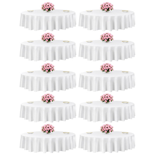 VEVOR White Round Tablecloths 10 Pack, 90 Inches in Diameter, Stain- & Wrinkle- Resistant, Machine Washable Table Clothes