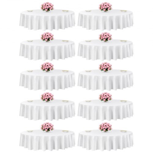 VEVOR White Round Tablecloths 10 Pack, 90 Inches in Diameter, Stain- & Wrinkle- Resistant, Machine Washable Table Clothes, Polyester Fabric Table Covers for Wedding, Party, Banquet, Formal Events - DLZB90YCBS10H4KP5001V0 - view 2