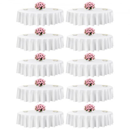 VEVOR White Round Tablecloths 10 Pack, 90 Inches in Diameter, Stain- & Wrinkle- Resistant, Machine Washable Table Clothes, Polyester Fabric Table Covers for Wedding, Party, Banquet, Formal Events - DLZB90YCBS10H4KP5001V0 - view 2