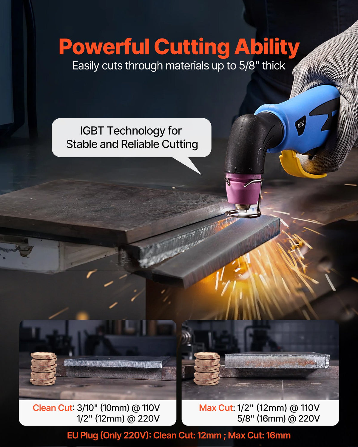 VEVOR Plasma Cutter, 50A Non-Touch Pilot Arc Plasma Cutting Machine, 110V/220V Dual Voltage Digital Display IGBT Inverter - with 2T/4T Function & Adjustable PA/PT Time for Home Repairs, Workshops - DLZQGJFJCS50EJNBQ001V1 - view 3