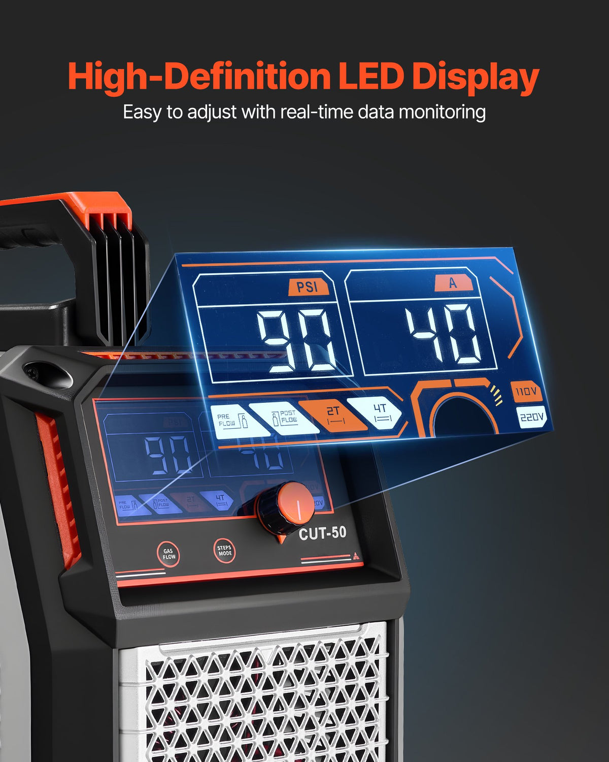 VEVOR Plasma Cutter, 50A Non-Touch Pilot Arc Plasma Cutting Machine, 110V/220V Dual Voltage Digital Display IGBT Inverter - with 2T/4T Function & Adjustable PA/PT Time for Home Repairs, Workshops - DLZQGJFJCS50EJNBQ001V1 - view 6