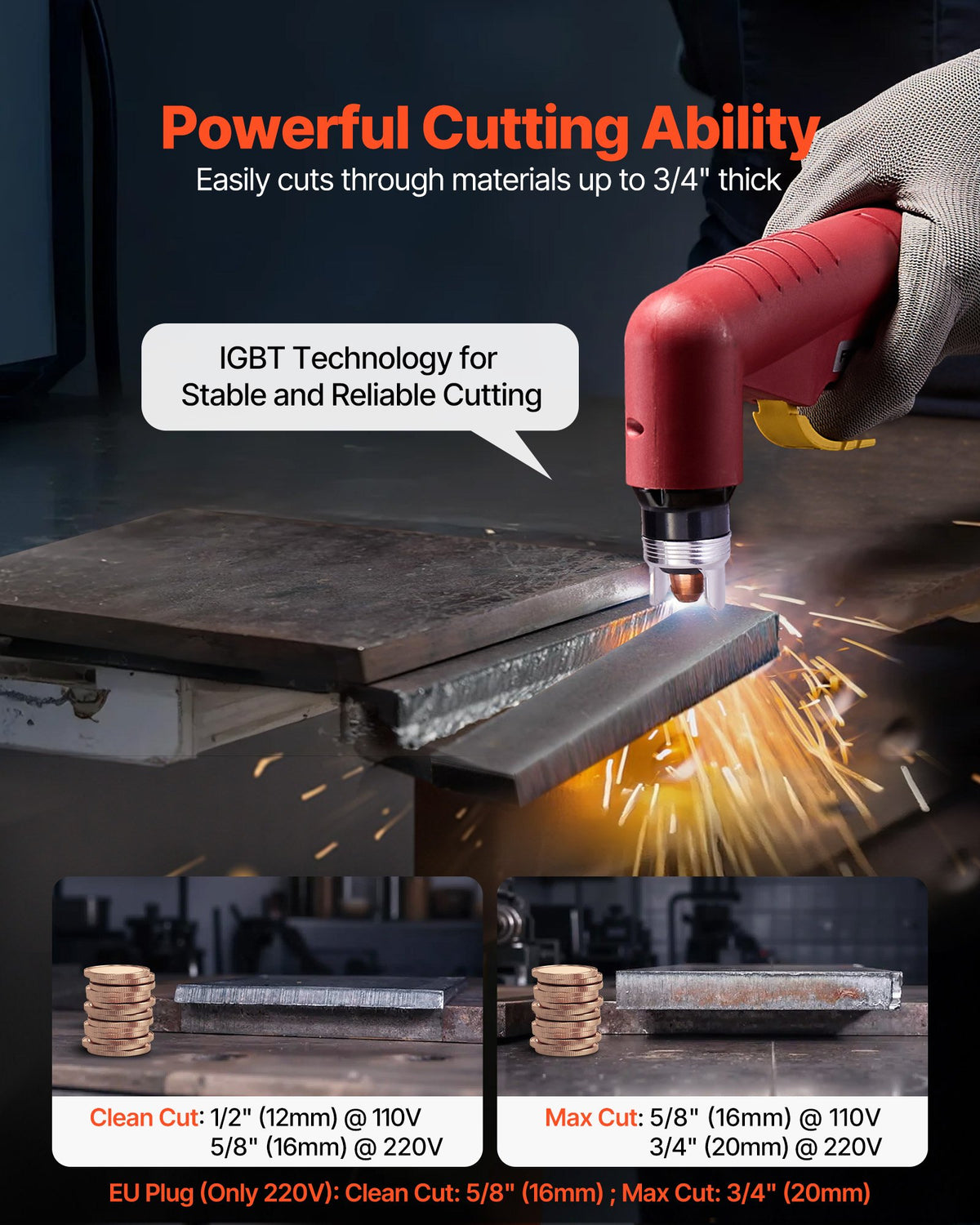 VEVOR Plasma Cutter, 65A Non-Touch Pilot Arc Plasma Cutting Machine Non-High Frequency - with 2T/4T Function & Adjustable PT Time, 110V/220V Dual Voltage Digital Display IGBT Inverter - DLZQGJFJCS65CKU7P001V1 - view 3