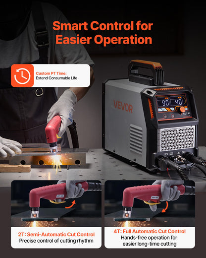 VEVOR Plasma Cutter, 65A Non-Touch Pilot Arc Plasma Cutting Machine Non-High Frequency - with 2T/4T Function & Adjustable PT Time, 110V/220V Dual Voltage Digital Display IGBT Inverter - DLZQGJFJCS65CKU7P001V1 - view 5