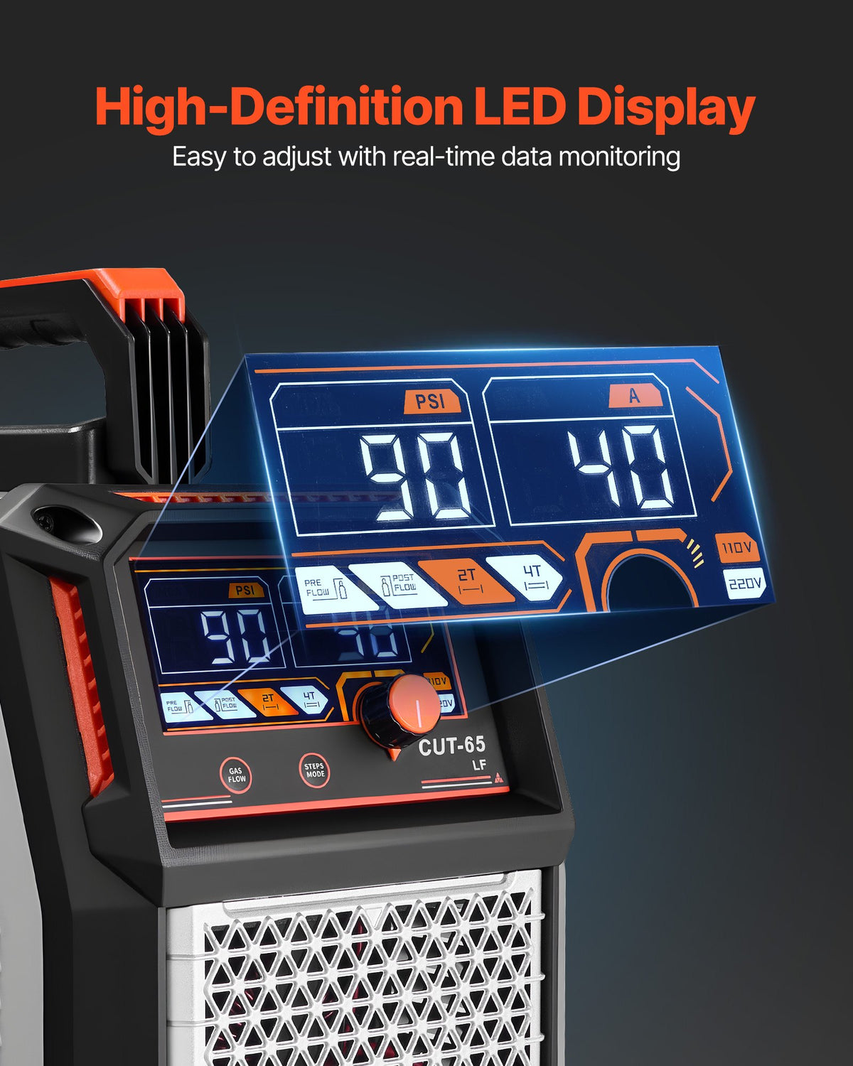 VEVOR Plasma Cutter, 65A Non-Touch Pilot Arc Plasma Cutting Machine Non-High Frequency - with 2T/4T Function & Adjustable PT Time, 110V/220V Dual Voltage Digital Display IGBT Inverter - DLZQGJFJCS65CKU7P001V1 - view 6