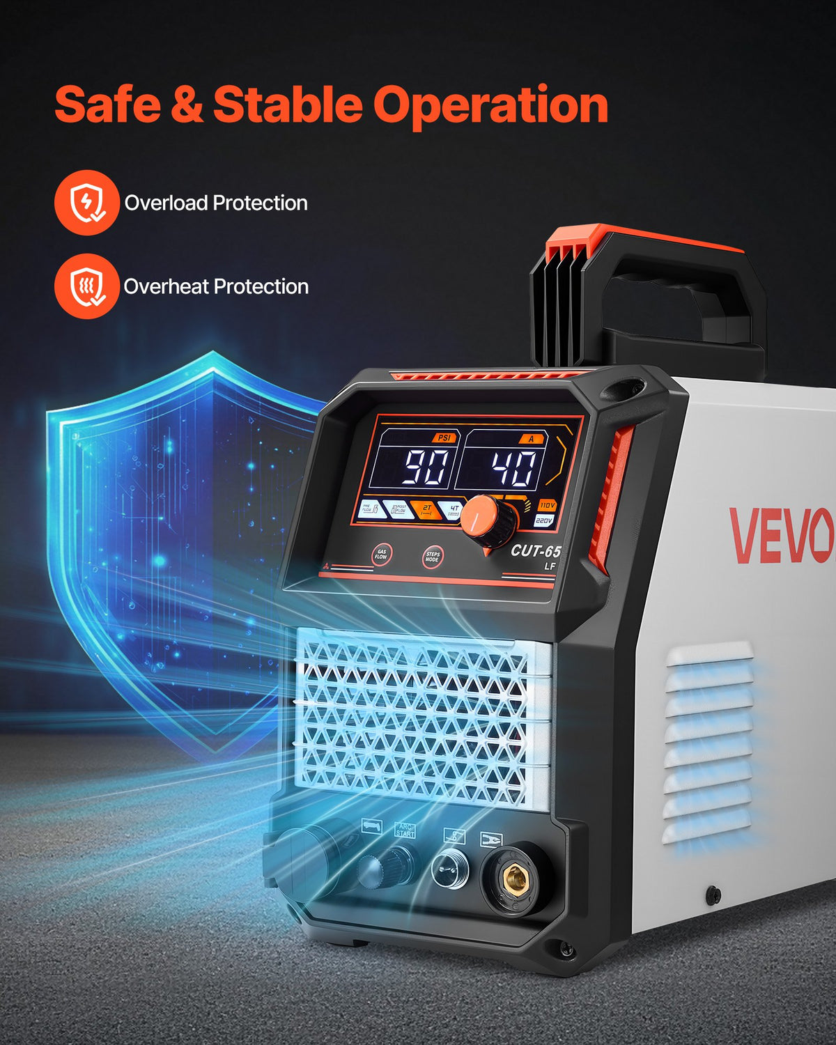 VEVOR Plasma Cutter, 65A Non-Touch Pilot Arc Plasma Cutting Machine Non-High Frequency - with 2T/4T Function & Adjustable PT Time, 110V/220V Dual Voltage Digital Display IGBT Inverter - DLZQGJFJCS65CKU7P001V1 - view 7