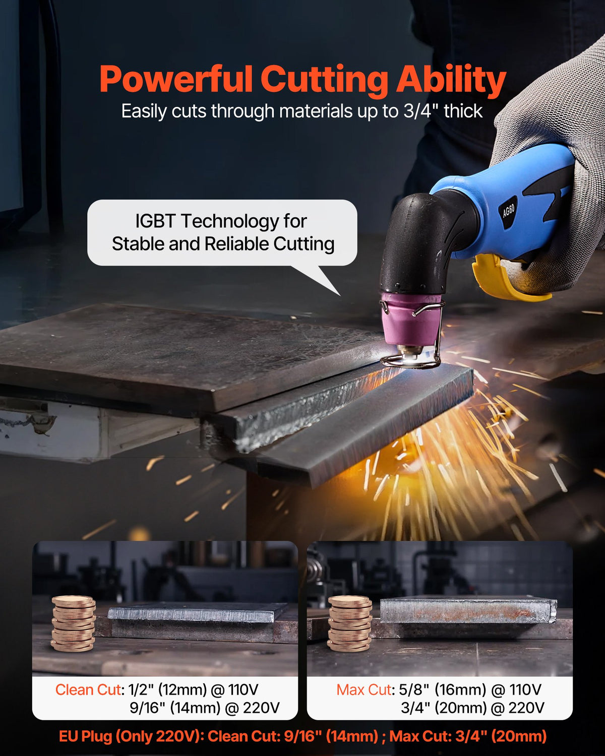 VEVOR Plasma Cutter, 65A Non-Touch Pilot Arc Plasma Cutting Machine, 110V/220V Dual Voltage Digital Display IGBT Inverter - with 2T/4T Function & Adjustable PA/PT Time for Home Repairs, Workshops - DLZQGJFJCS65OM4YA001V1 - view 3