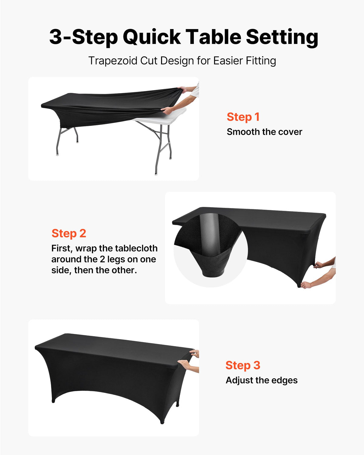 VEVOR 10 Pack Table Cloth for 6FT Rectangular Fitted Events, Wrinkle-Resistant Stretch Black Table Covers, Washable Spandex Tablecloth Protector, for Party, Wedding, Cocktail, Banquet, Festival - DLZZ6FT10PCSGR2JA001V0 - view 8