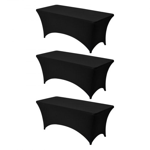 VEVOR 3 Pack Table Cloth for 6FT Rectangular Fitted Events, Wrinkle-Resistant Stretch Black Table Covers, Washable Spandex Tablecloth Protector, for Party, Wedding, Cocktail, Banquet, Festival - DLZZ6FT3PCSHJVRFS001V0 - view 2