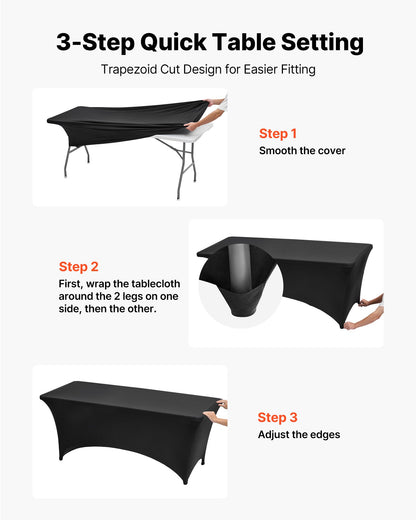 VEVOR 6 Pack Table Cloth for 6FT Rectangular Fitted Events, Wrinkle-Resistant Stretch Black Table Covers, Washable Spandex Tablecloth Protector, for Party, Wedding, Cocktail, Banquet, Festival - DLZZ6FT6PCSHT5RXH001V0 - view 8