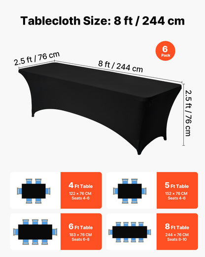 VEVOR 6 Pack Table Cloth for 8FT Rectangular Fitted Events, Wrinkle-Resistant Stretch Black Table Covers, Washable Spandex Tablecloth Protector, for Party, Wedding, Cocktail, Banquet, Festival - DLZZ8FT6PCSHH9E4C001V0 - view 5
