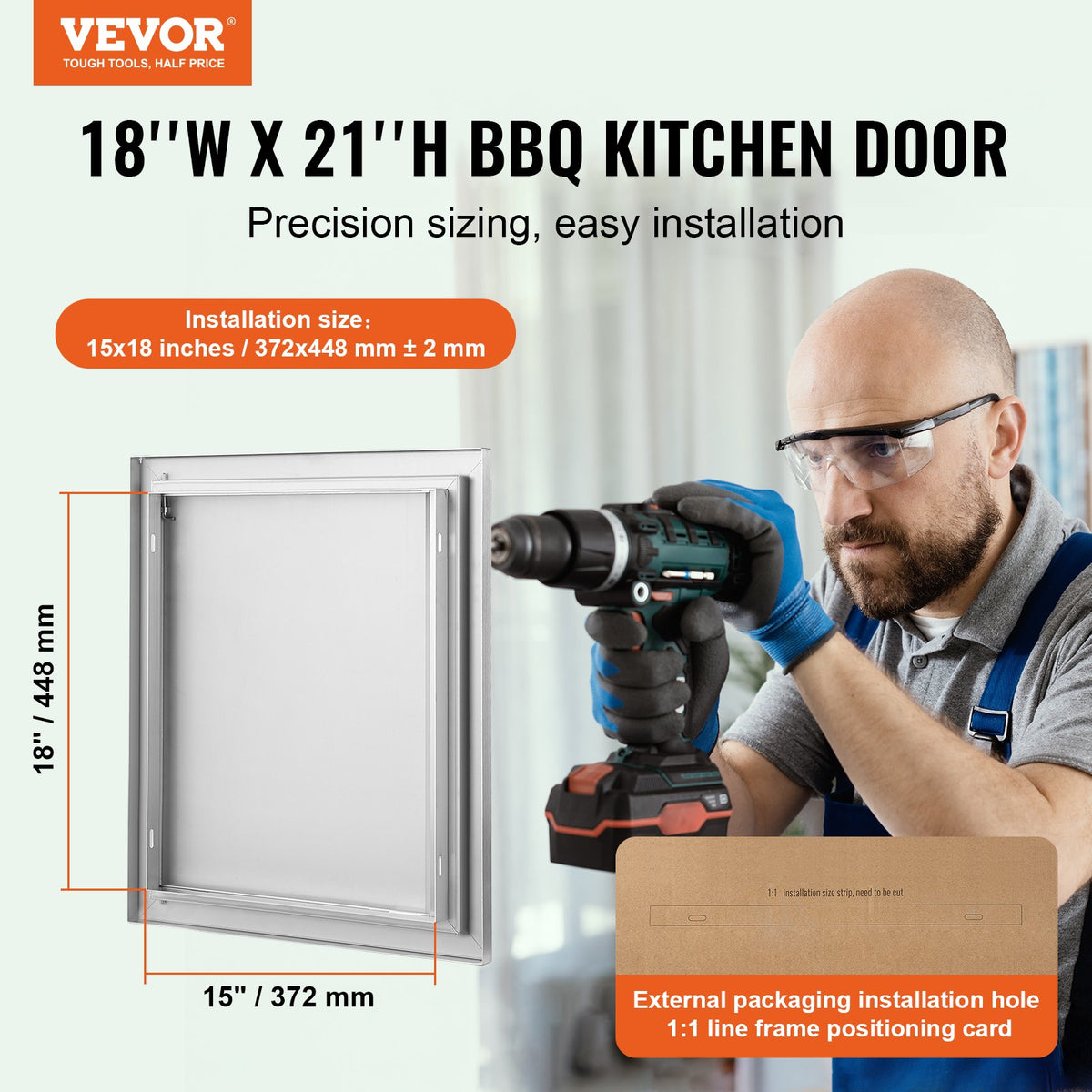VEVOR BBQ Access Door, 18W x 21H Inch Single Outdoor Kitchen Door, Stainless Steel Flush Mount Door, Wall Vertical Door with Recessed Handle, for BBQ Island, Grilling Station, Outside Cabinet - DMABSCJM18X25F9BVV0 - view 3
