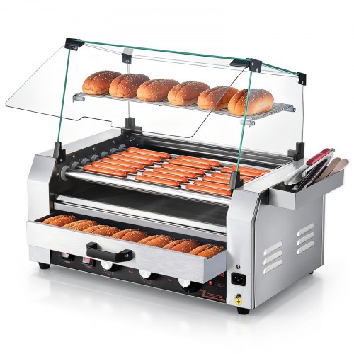 VEVOR Hot Dog Roller, 18 Hot Dog 7 Rollers, Stainless Steel Sausage Grill Cooker, 1200W Hot Dog Machine with Bun Warmer, Cover, 3 Temp Control, Side Storage Box, Oil Drip Tray, for Home & Commercial - DMBBWHGDSRGJ2FTW9V1 - view 2