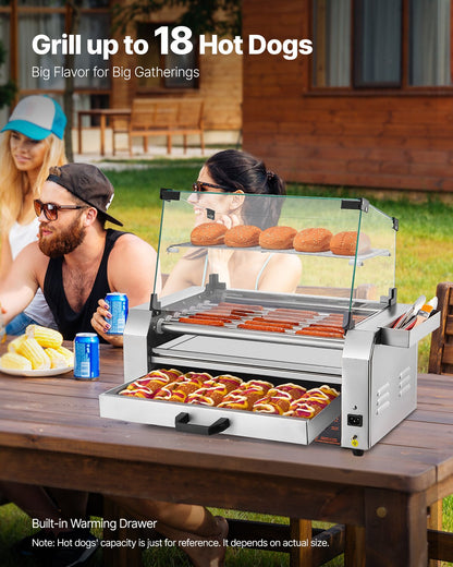 VEVOR Hot Dog Roller, 18 Hot Dog 7 Rollers, Stainless Steel Sausage Grill Cooker, 1200W Hot Dog Machine with Bun Warmer, Cover, 3 Temp Control, Side Storage Box, Oil Drip Tray, for Home & Commercial - DMBBWHGDSRGJ2FTW9V1 - view 3