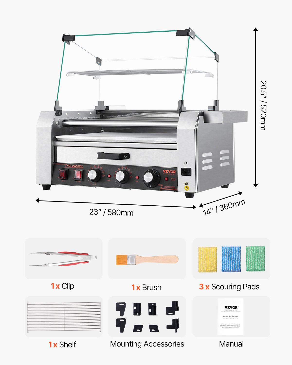 VEVOR Hot Dog Roller, 18 Hot Dog 7 Rollers, Stainless Steel Sausage Grill Cooker, 1200W Hot Dog Machine with Bun Warmer, Cover, 3 Temp Control, Side Storage Box, Oil Drip Tray, for Home & Commercial - DMBBWHGDSRGJ2FTW9V1 - view 8