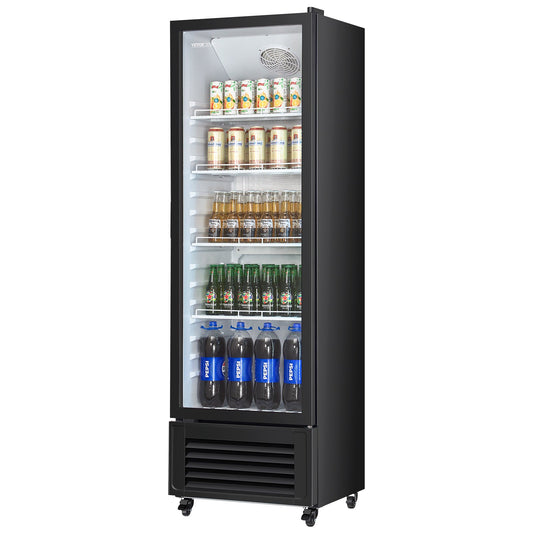 VEVOR Commercial Merchandiser Refrigerator, 11.47 CU.FT Glass Door Display Refrigerator, Upright Beverage Refrigerator Cooler Merchandiser with 4 Adjustable Shelves, Casters, Soft LED Light, Black - DMBLMBXBDDX1KKE8VV1 - view 1