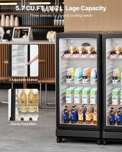 VEVOR Commercial Merchandiser Refrigerator, 5.7 CU.FT Glass Door Display Refrigerator Upright Fridge, Beverage Refrigerator Cooler Merchandiser with 3 Adjustable Shelves and Soft LED Light, Black - DMBLMBXBDDX5QYTI0V1 - view 3