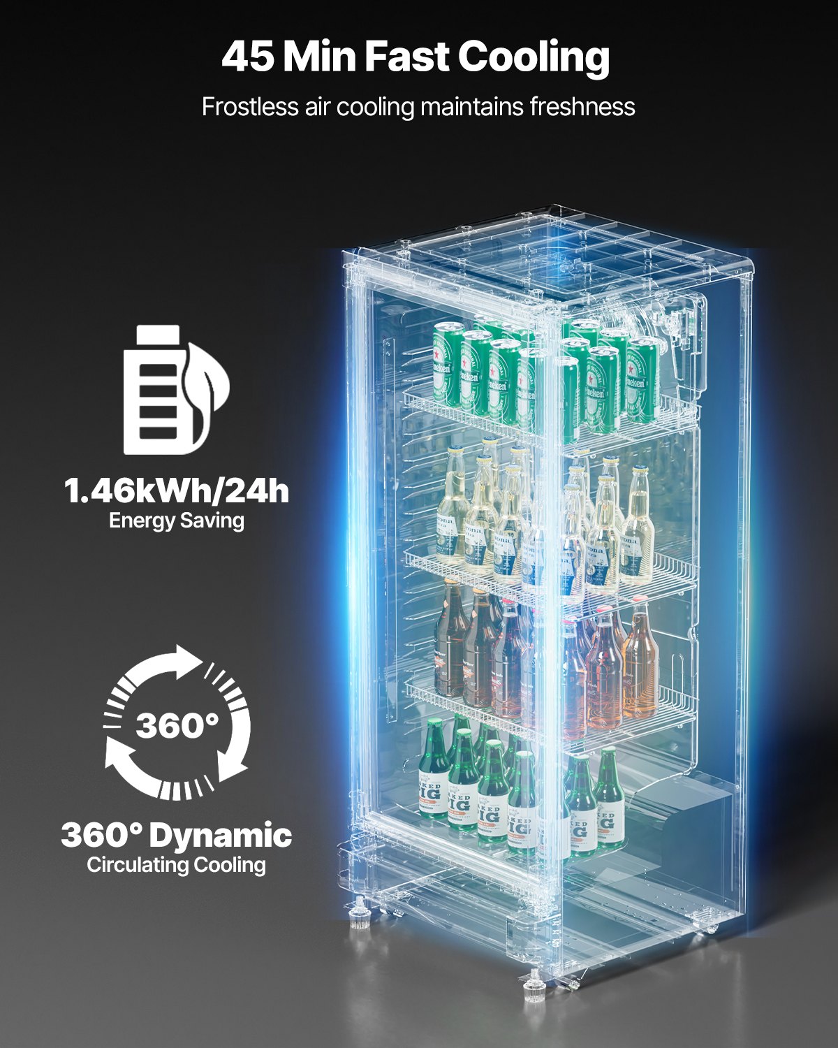 VEVOR Commercial Merchandiser Refrigerator, 5.7 CU.FT Glass Door Display Refrigerator Upright Fridge, Beverage Refrigerator Cooler Merchandiser with 3 Adjustable Shelves and Soft LED Light, Black - DMBLMBXBDDX5QYTI0V1 - view 4